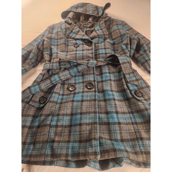 Metaphor Women’s XL Plaid Hooded Peacoat Wool Blend Double Breasted Belted - Picture 5 of 13